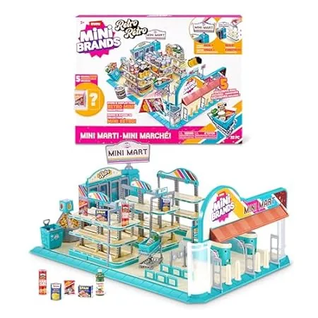 Mini Brands Retro Mini Mart playset and vintage grocery packaging